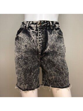 Vintage 1980s Women's Black Acid Wash Jeans Shorts, Cut Off, Bongo, 26" Waist
